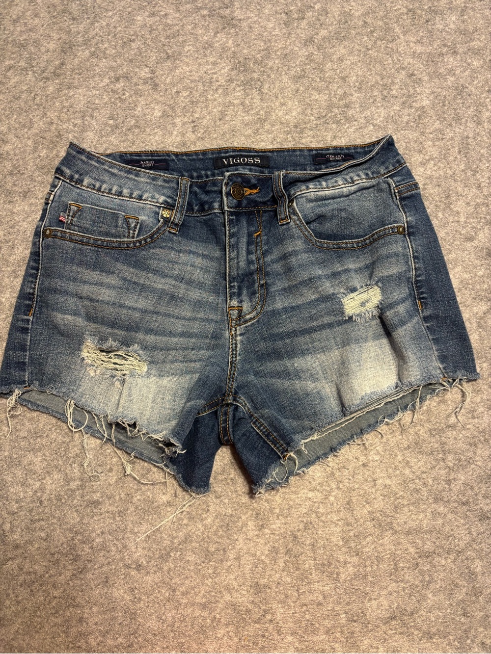Vigoss Women's Frayed Distressed Denim Shorts - Blue Wash